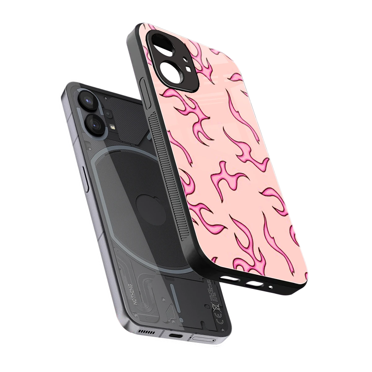 Lil Flames Pink sleek nothing phone 1 cover with tempered glass back and TPU edges