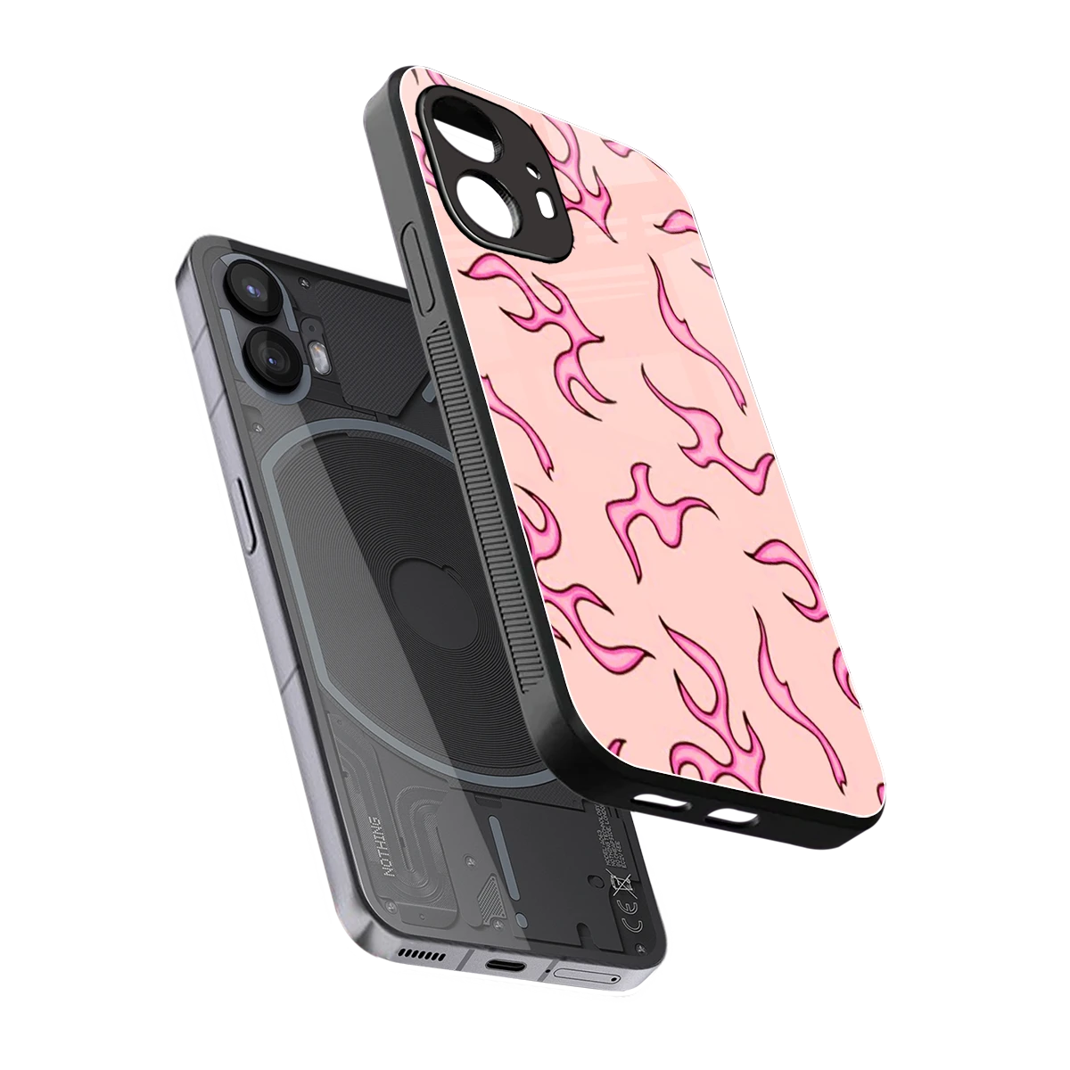 Lil Flames Pink sleek nothing phone 2 cover with tempered glass back and TPU edges