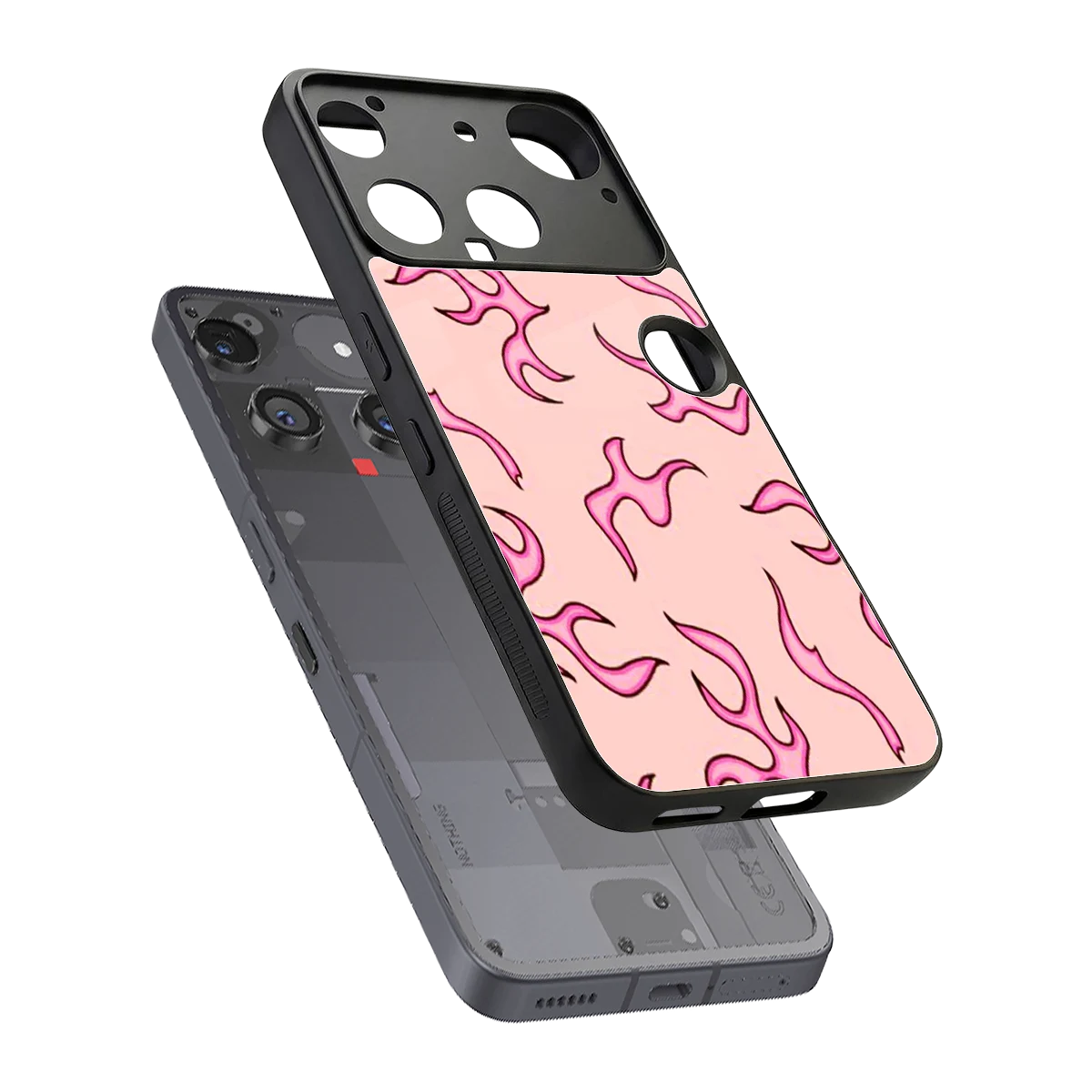 Lil Flames Pink sleek nothing phone 3 cover with tempered glass back and TPU edges