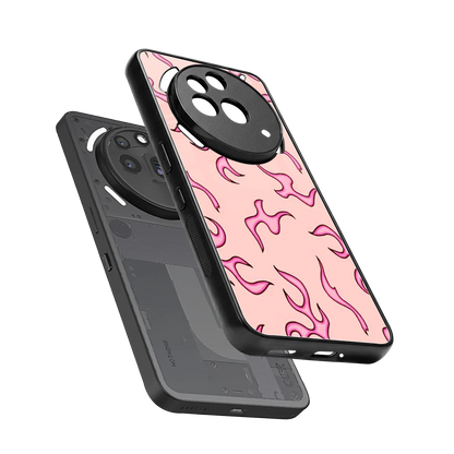Lil Flames Pink sleek nothing phone 3a pro cover with tempered glass back and TPU edges