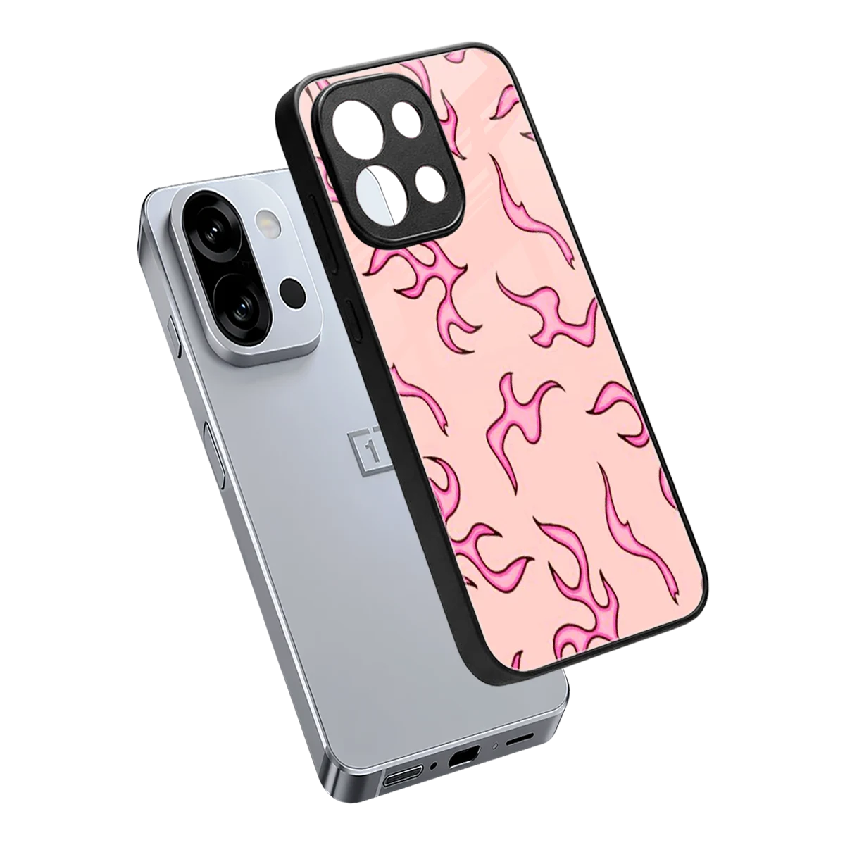 Lil Flames Pink sleek oneplus 13s cover with tempered glass back and TPU edges