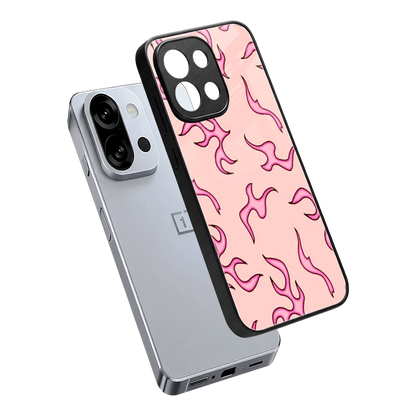 Lil Flames Pink sleek oneplus 13s cover with tempered glass back and TPU edges