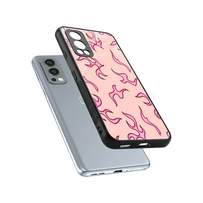 Lil Flames Pink sleek oneplus nord 2 cover with tempered glass back and TPU edges