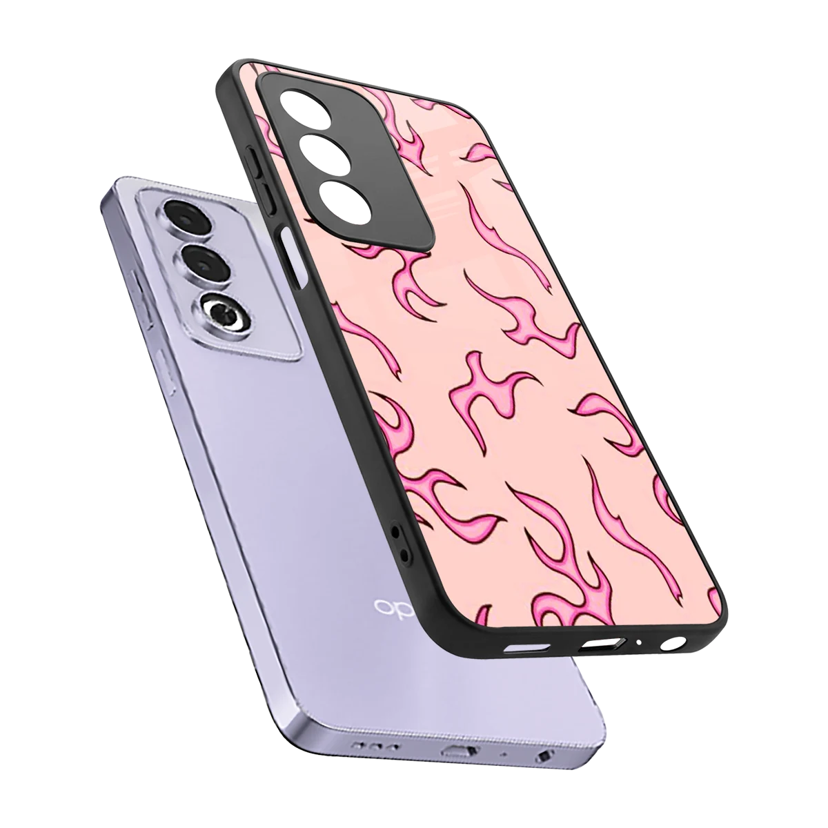 Lil Flames Pink sleek oppo a3 pro cover with tempered glass back and TPU edges