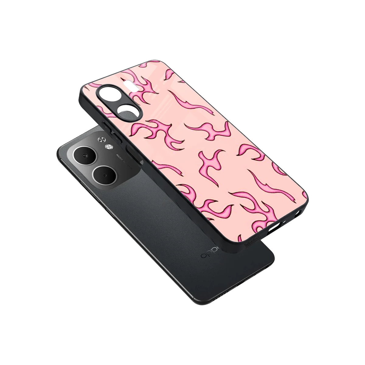 Lil Flames Pink sleek oppo a5x 5g cover with tempered glass back and TPU edges