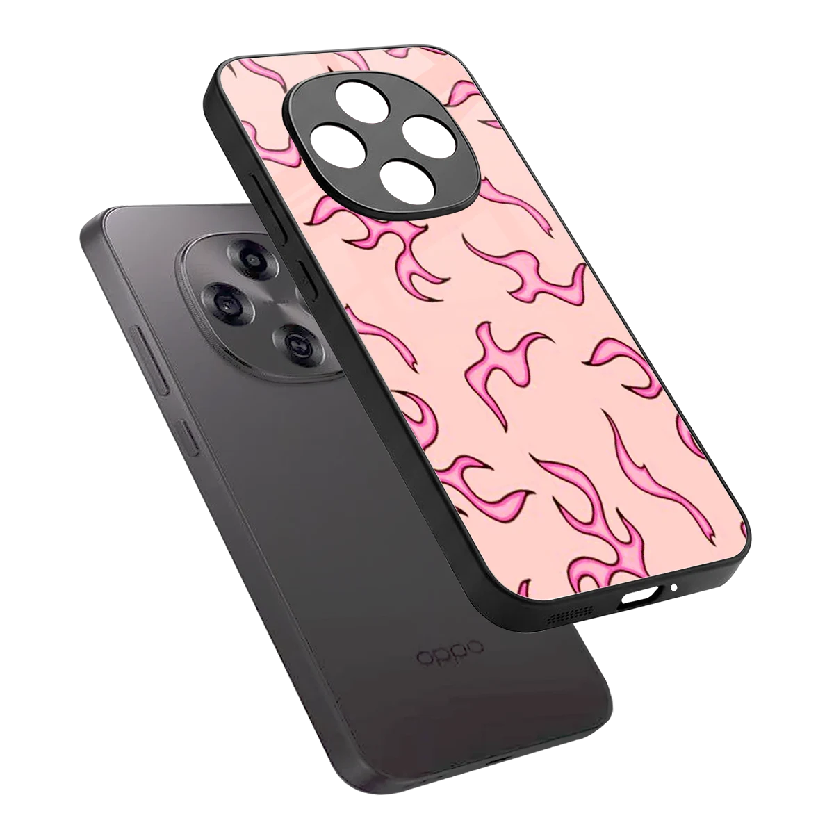 Lil Flames Pink sleek oppo f31 pro 5g cover with tempered glass back and TPU edges