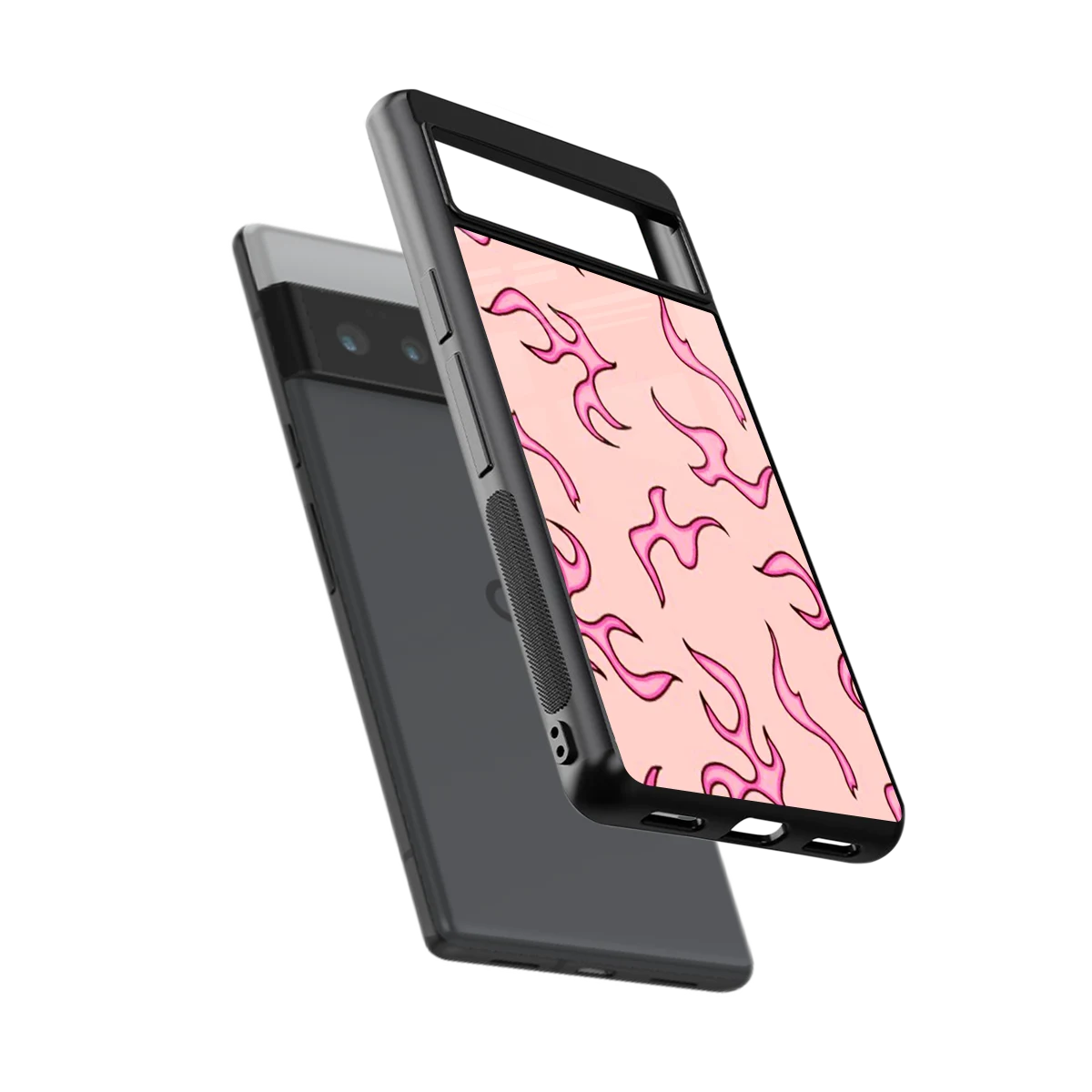 Lil Flames Pink sleek google pixel 6 pro cover with tempered glass back and TPU edges