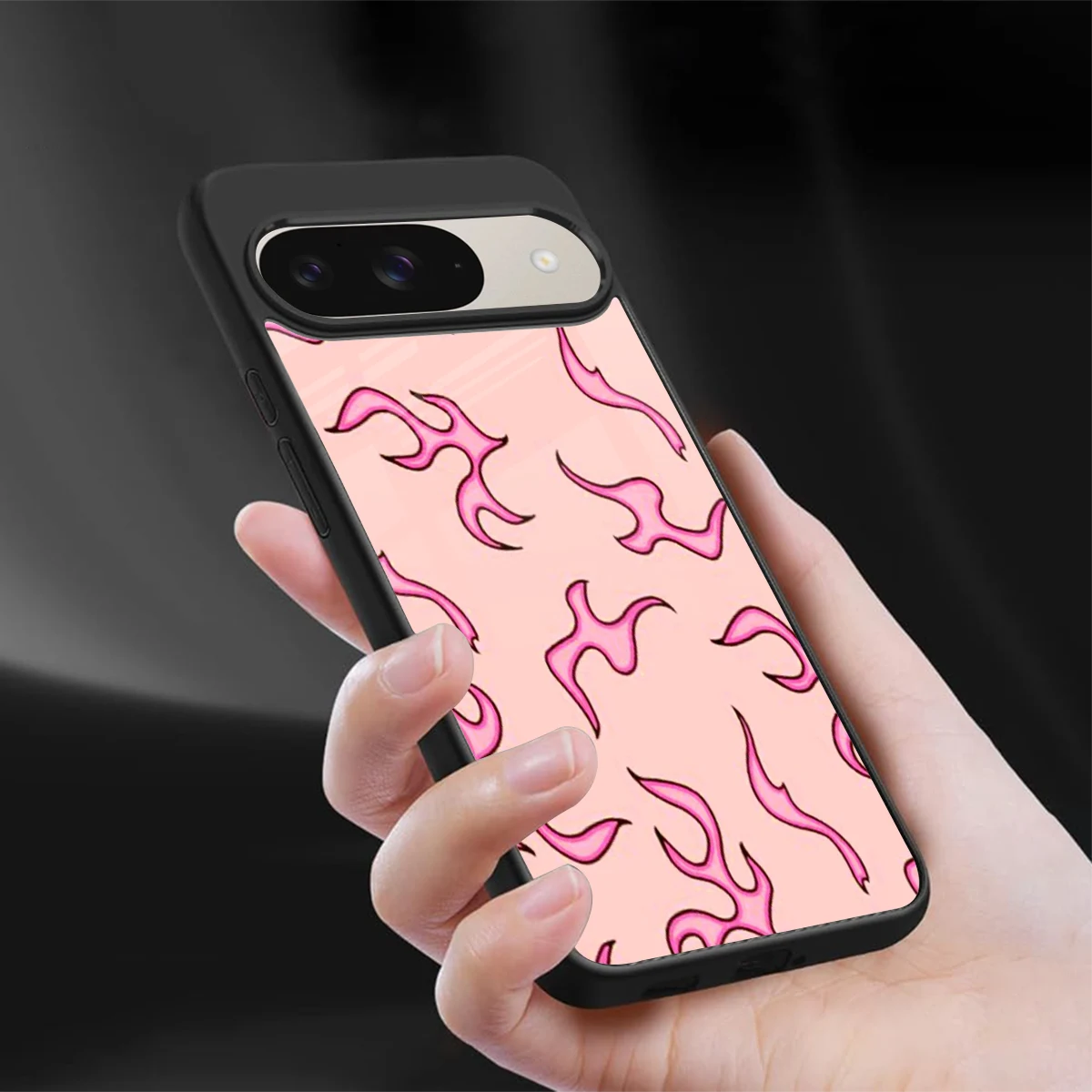 Lil Flames Pink sleek google pixel 9 cover with tempered glass back and TPU edges