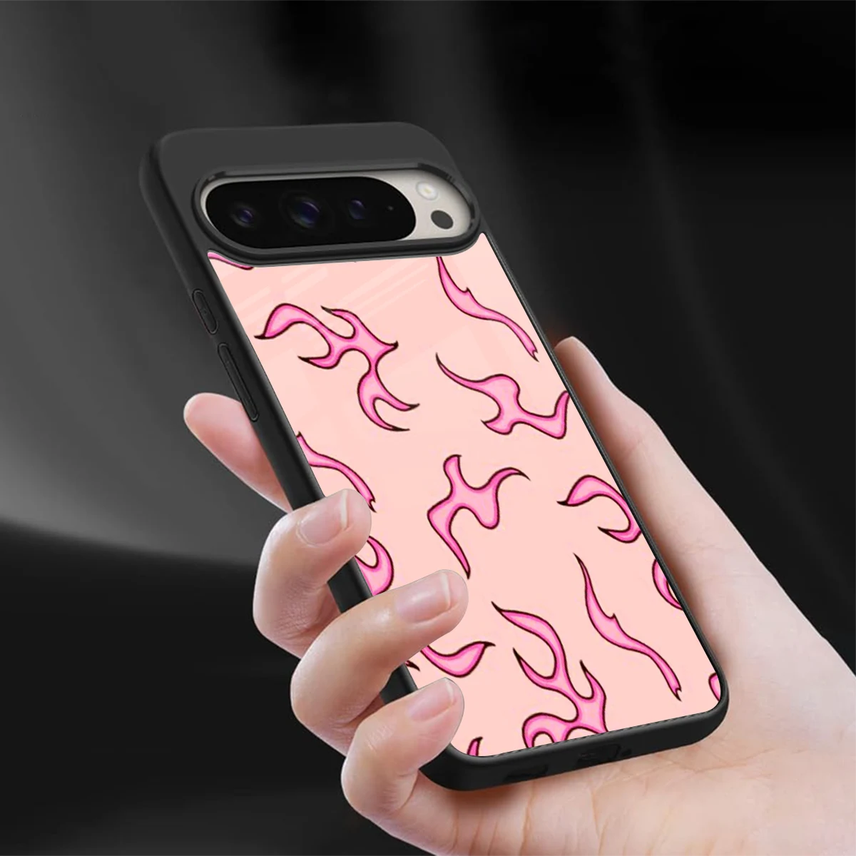 Lil Flames Pink sleek google pixel 9 pro xl cover with tempered glass back and TPU edges