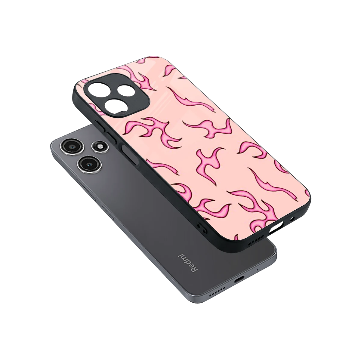 Lil Flames Pink sleek redmi 12 5g cover with tempered glass back and TPU edges