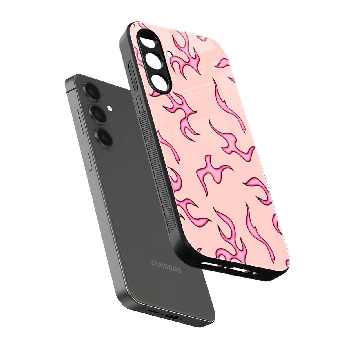 Lil Flames Pink sleek samsung galaxy a14 5g cover with tempered glass back and TPU edges