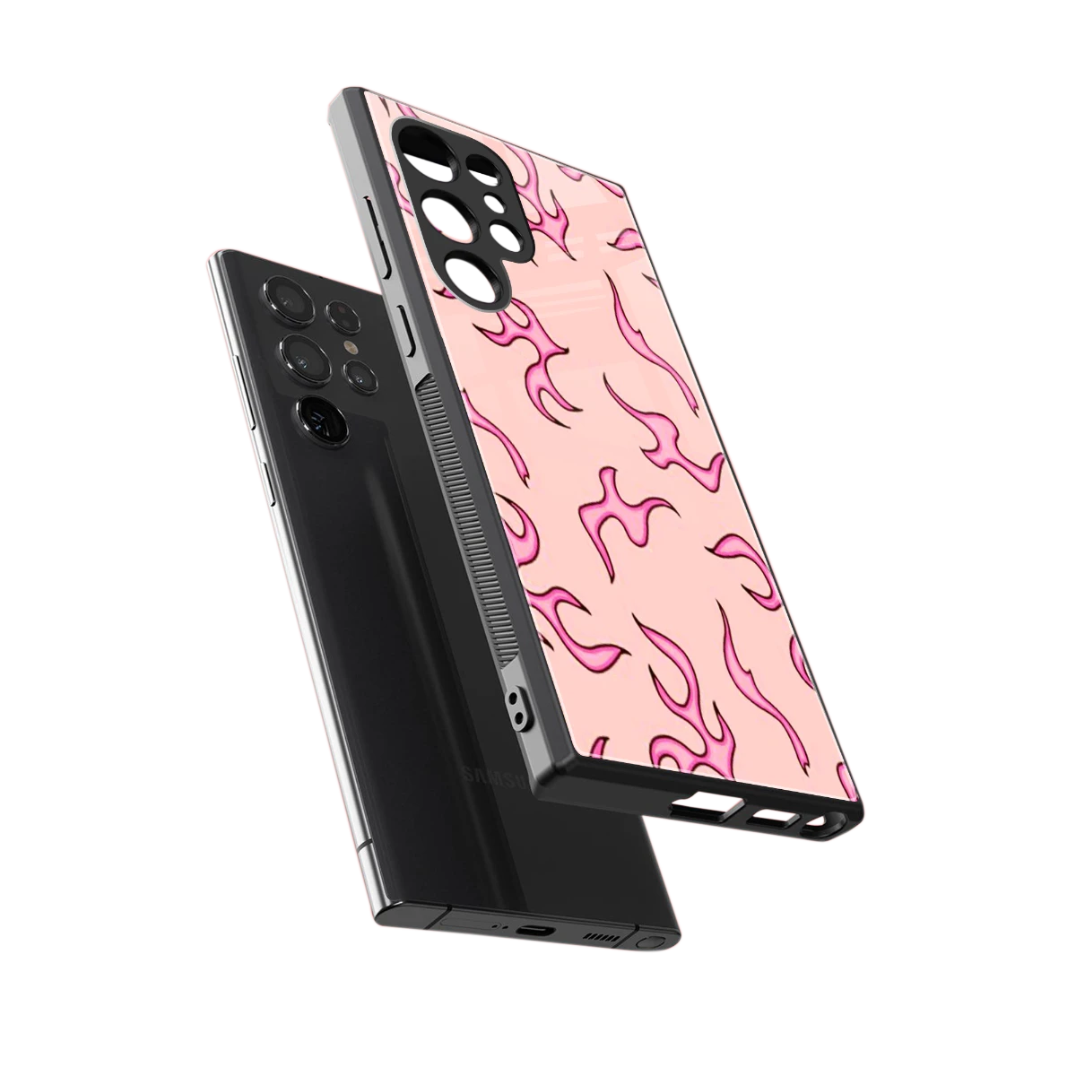 Lil Flames Pink sleek samsung galaxy s23 ultra cover with tempered glass back and TPU edges