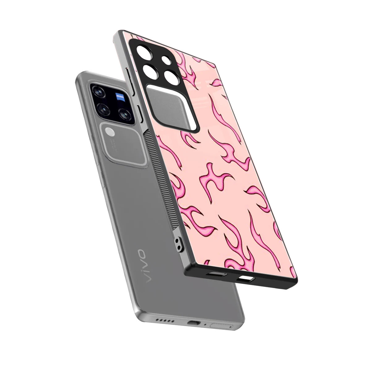 Lil Flames Pink sleekvivo v30 pro cover with tempered glass back and TPU edges