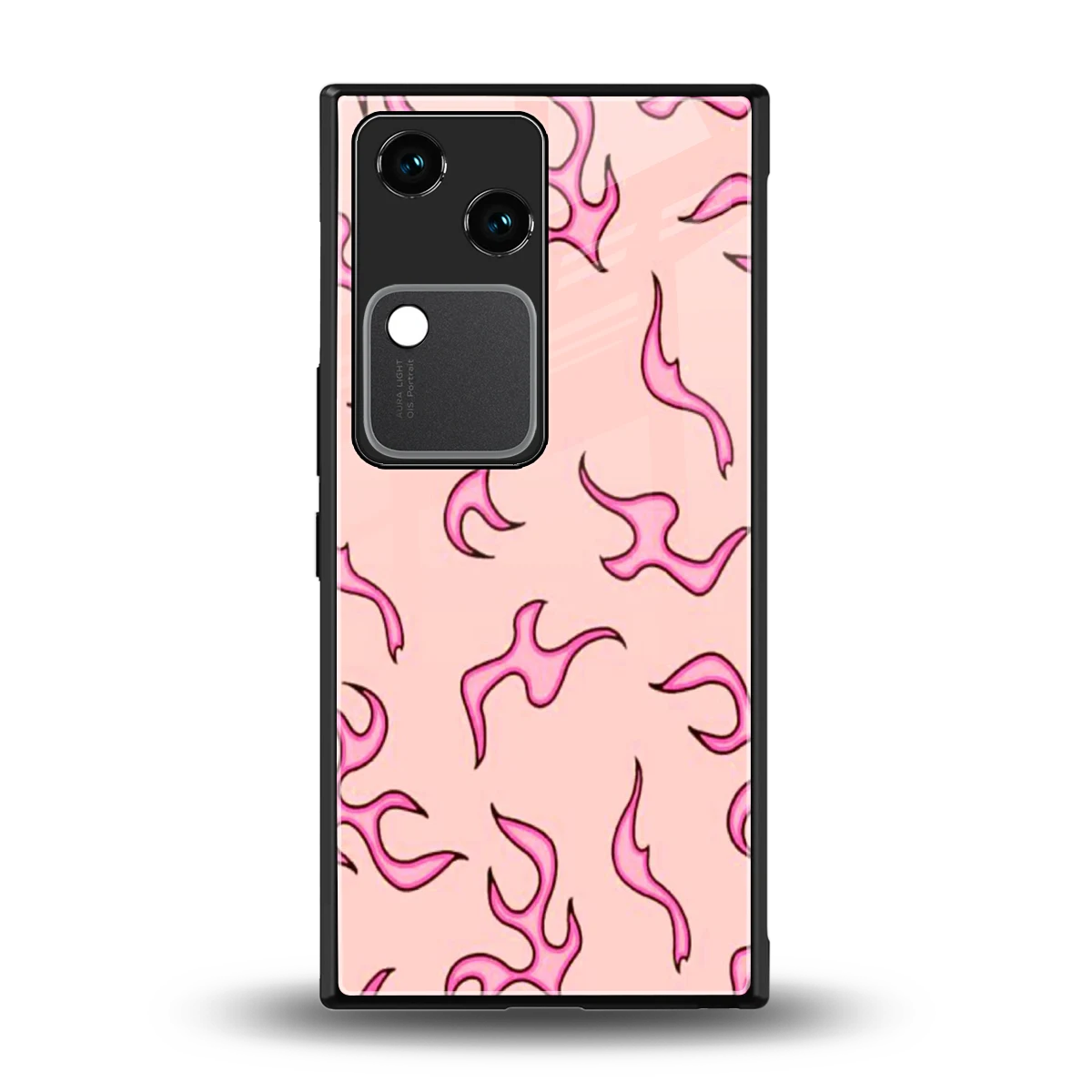 Lil Flames Pink back phone cover | glass case for vivo v30