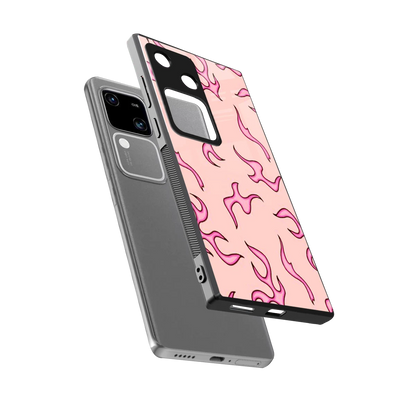 Lil Flames Pink sleek vivo v30 cover with tempered glass back and TPU edges