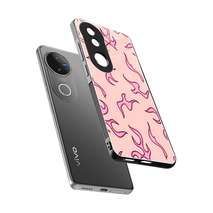 Lil Flames Pink sleek vivo v50 cover with tempered glass back and TPU edges
