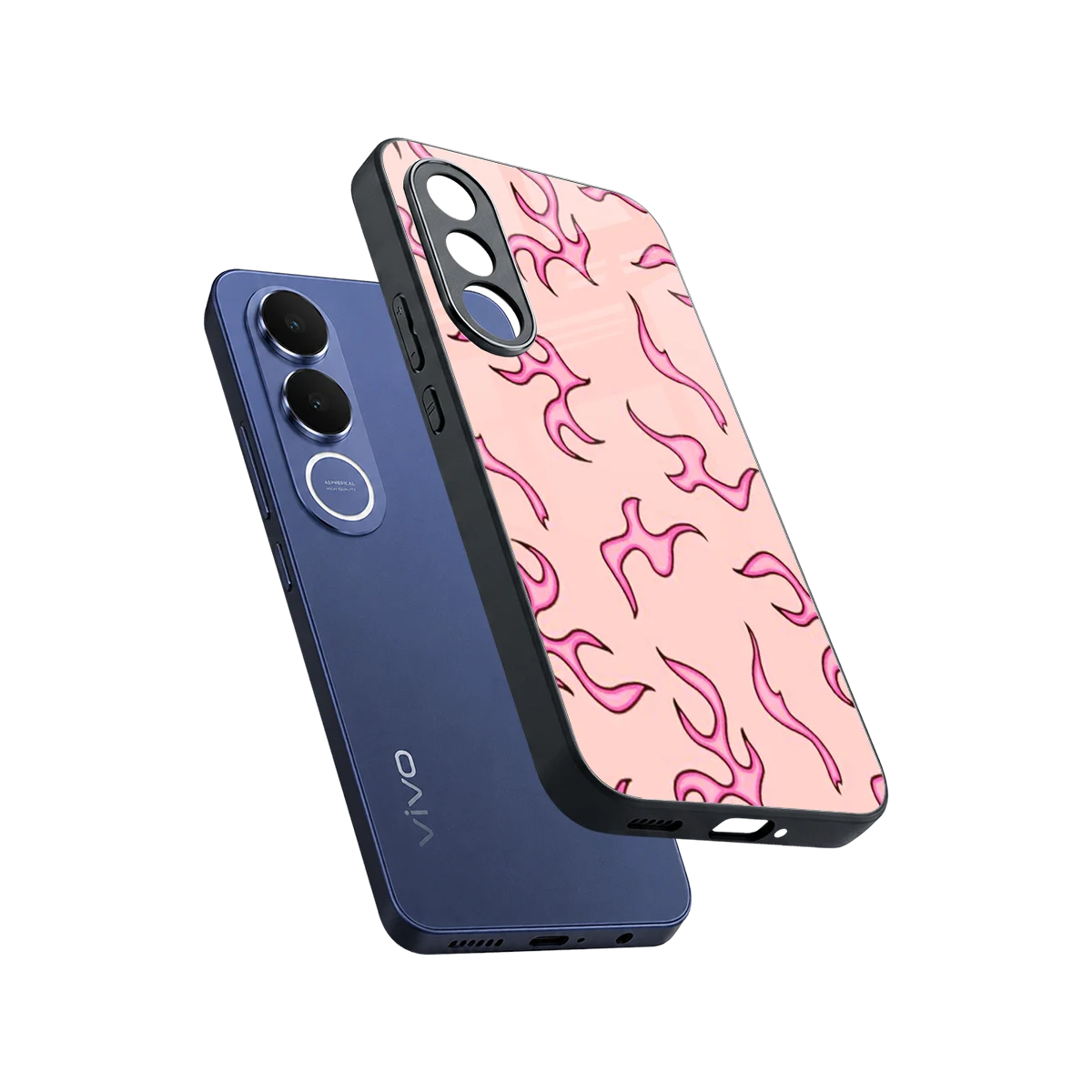Lil Flames Pink sleek vivo v70 fe cover with tempered glass back and TPU edges