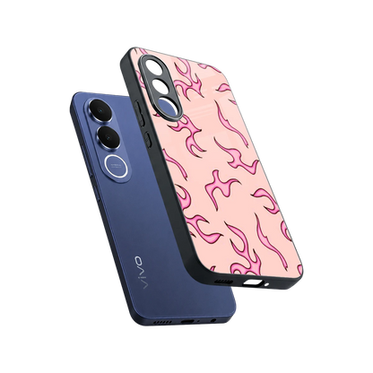 Lil Flames Pink sleek vivo v70 fe cover with tempered glass back and TPU edges
