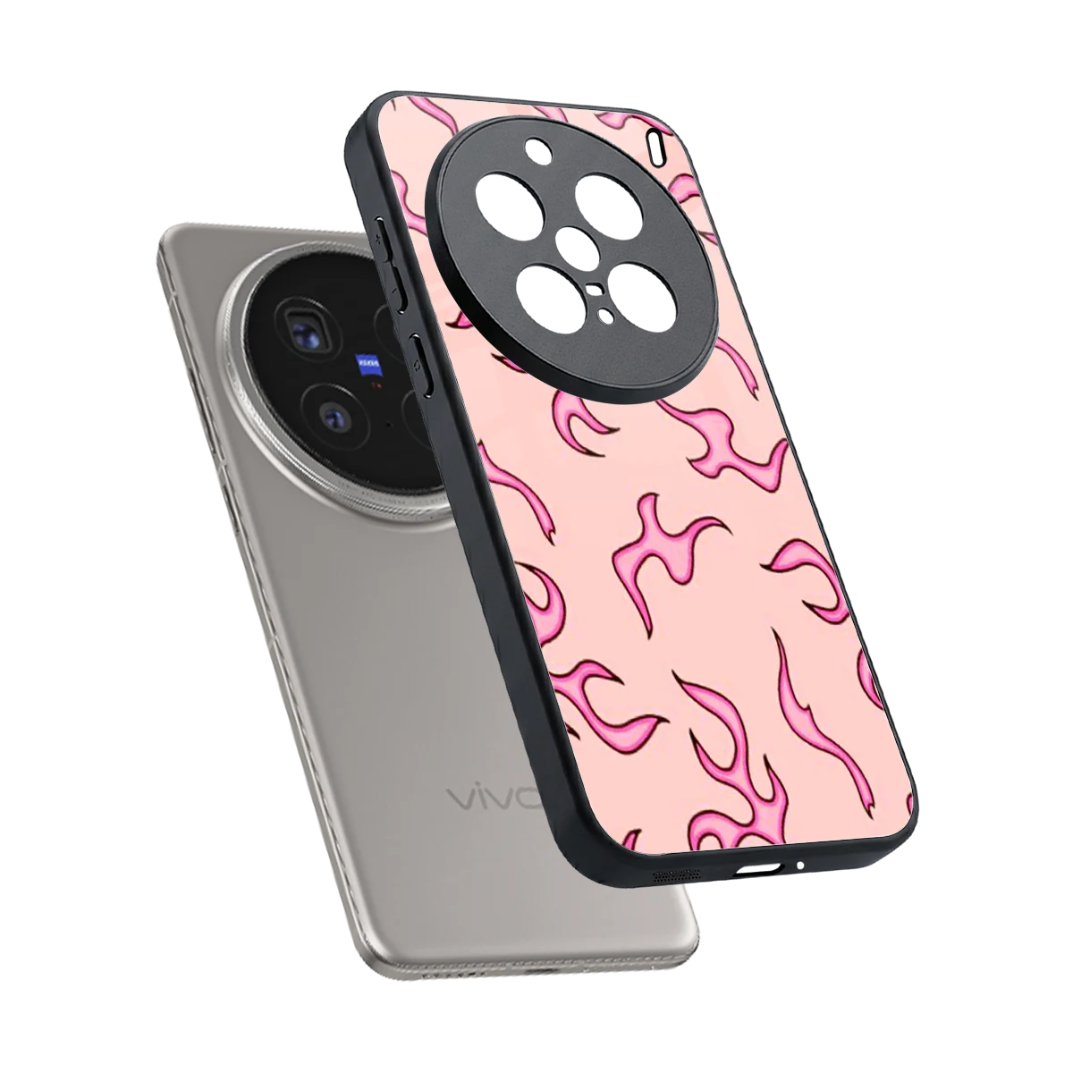 Lil Flames Pink sleek vivo x200 pro cover with tempered glass back and TPU edges