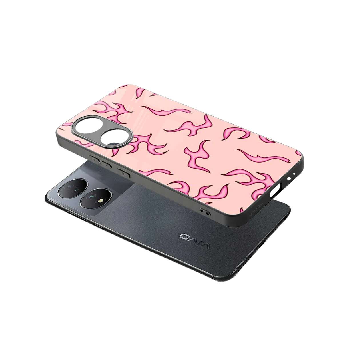 Lil Flames Pink sleek Vivo-y100 cover with tempered glass back and TPU edges