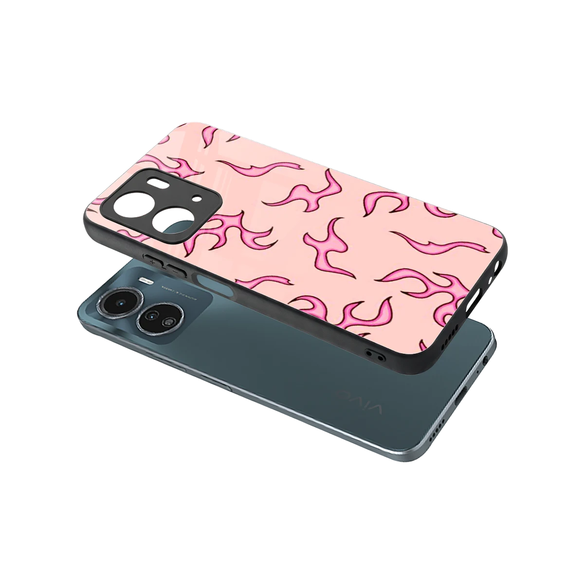 Lil Flames Pink sleek vivo y16 cover with tempered glass back and TPU edges