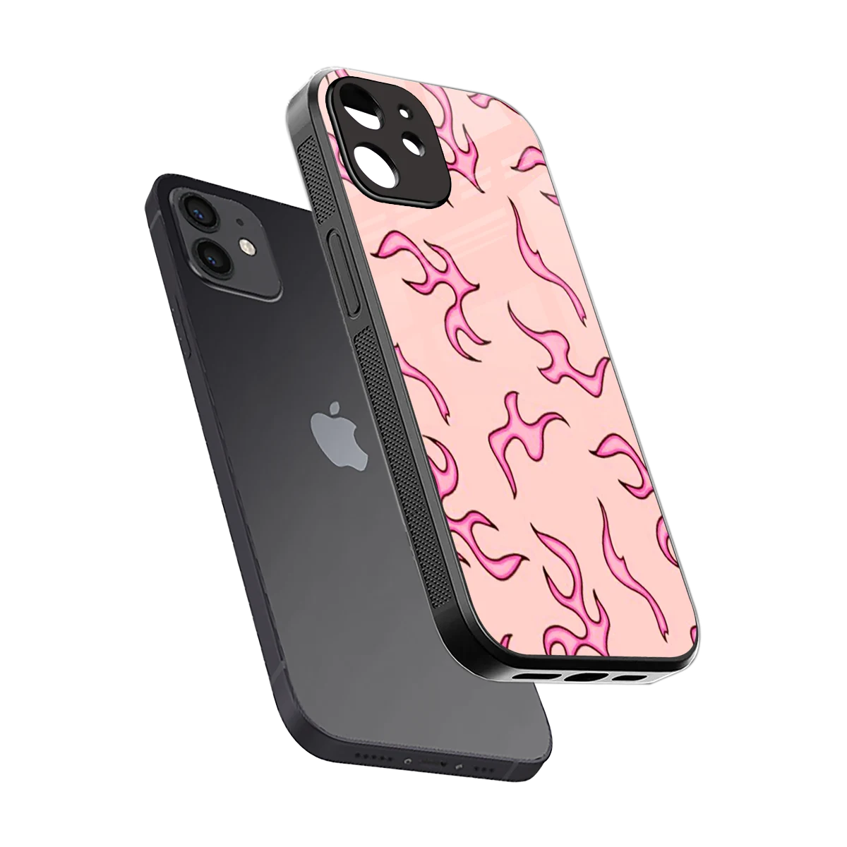 Lil Flames Pink sleek iphone 12 cover with tempered glass back and TPU edges