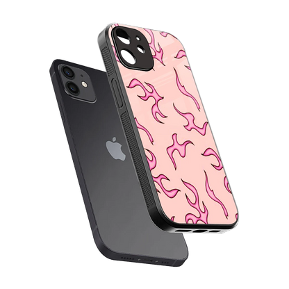 Lil Flames Pink sleek iphone 12 cover with tempered glass back and TPU edges