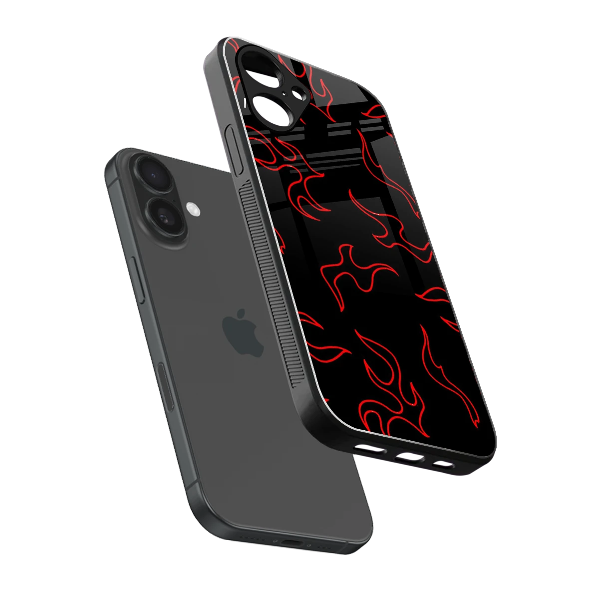 Lil Flames Red sleek iPhone 16 cover with tempered glass back and TPU edges