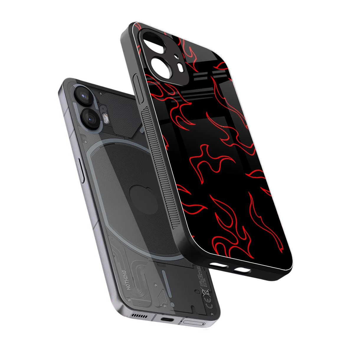 Lil Flames Red sleek nothing phone 2 cover with tempered glass back and TPU edges