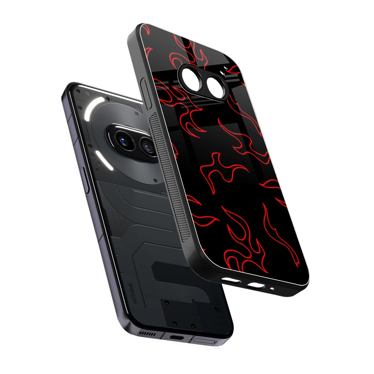 Lil Flames Red sleek nothing phone 2a cover with tempered glass back and TPU edges