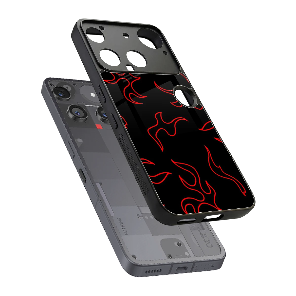 Lil Flames Red sleek nothing phone 3 cover with tempered glass back and TPU edges