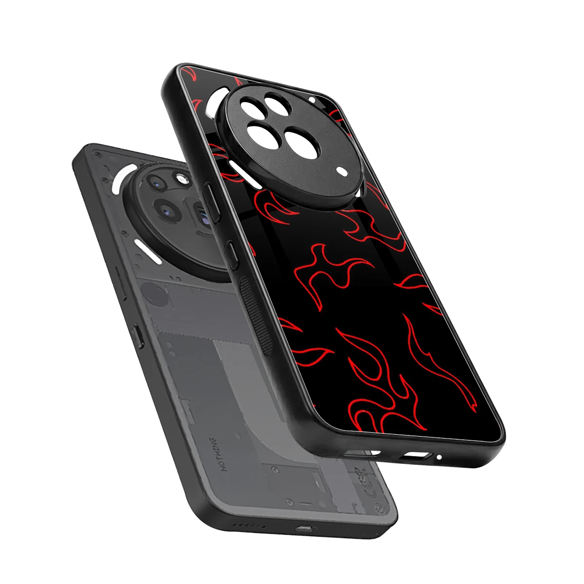 Lil Flames Red sleek nothing phone 3a pro cover with tempered glass back and TPU edges
