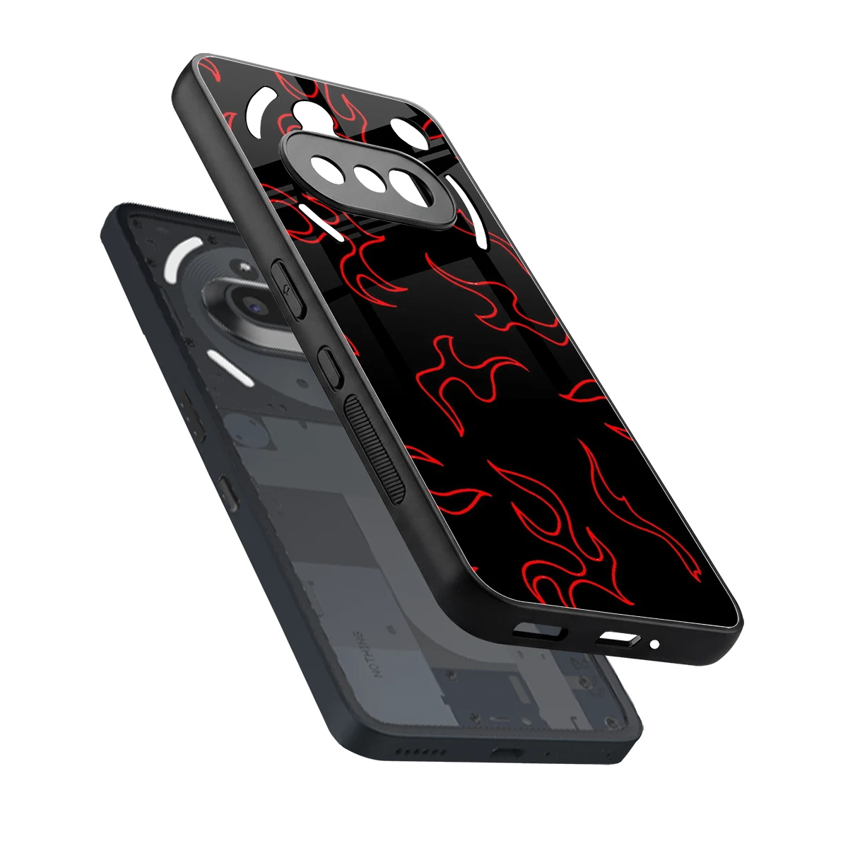 Lil Flames Red sleek nothing phone 3a cover with tempered glass back and TPU edges