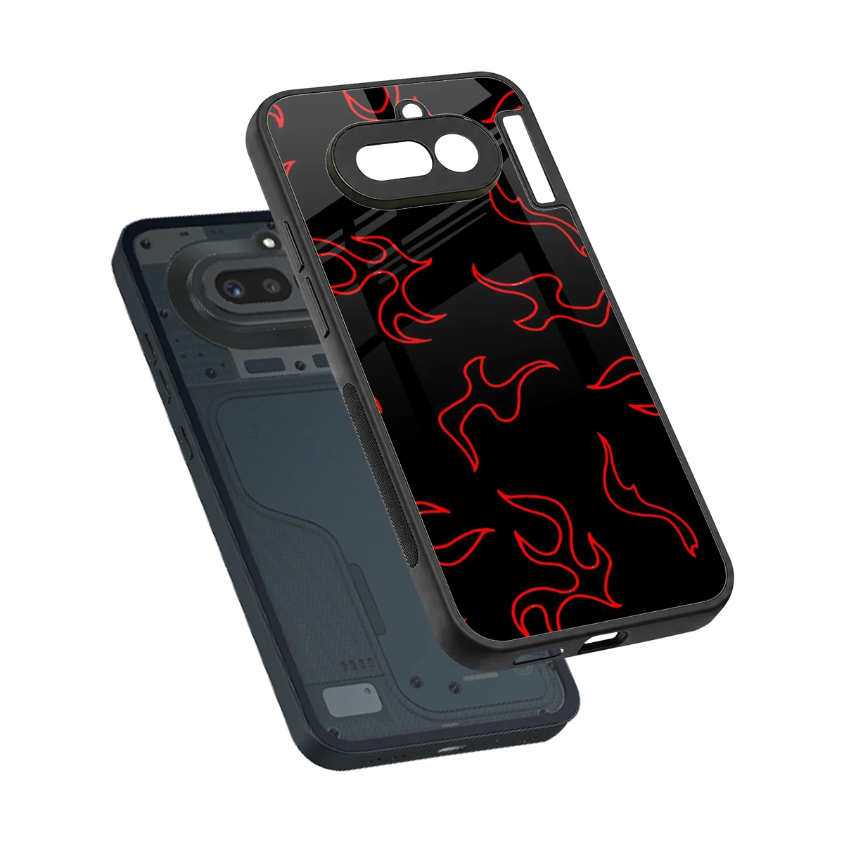 Lil Flames Red sleek nothing phone 4a cover with tempered glass back and TPU edges