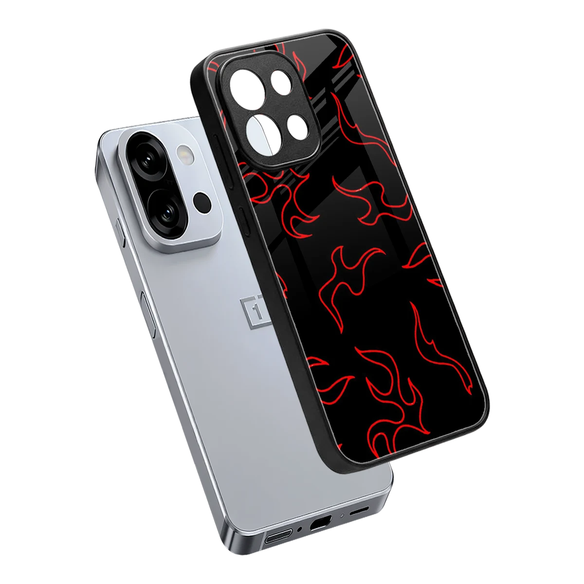 Lil Flames Red sleek oneplus 13s cover with tempered glass back and TPU edges