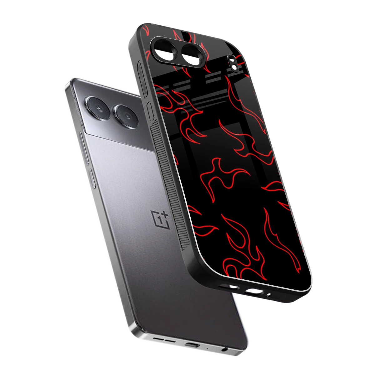 Lil Flames Red sleek oneplus nord 4 cover with tempered glass back and TPU edges
