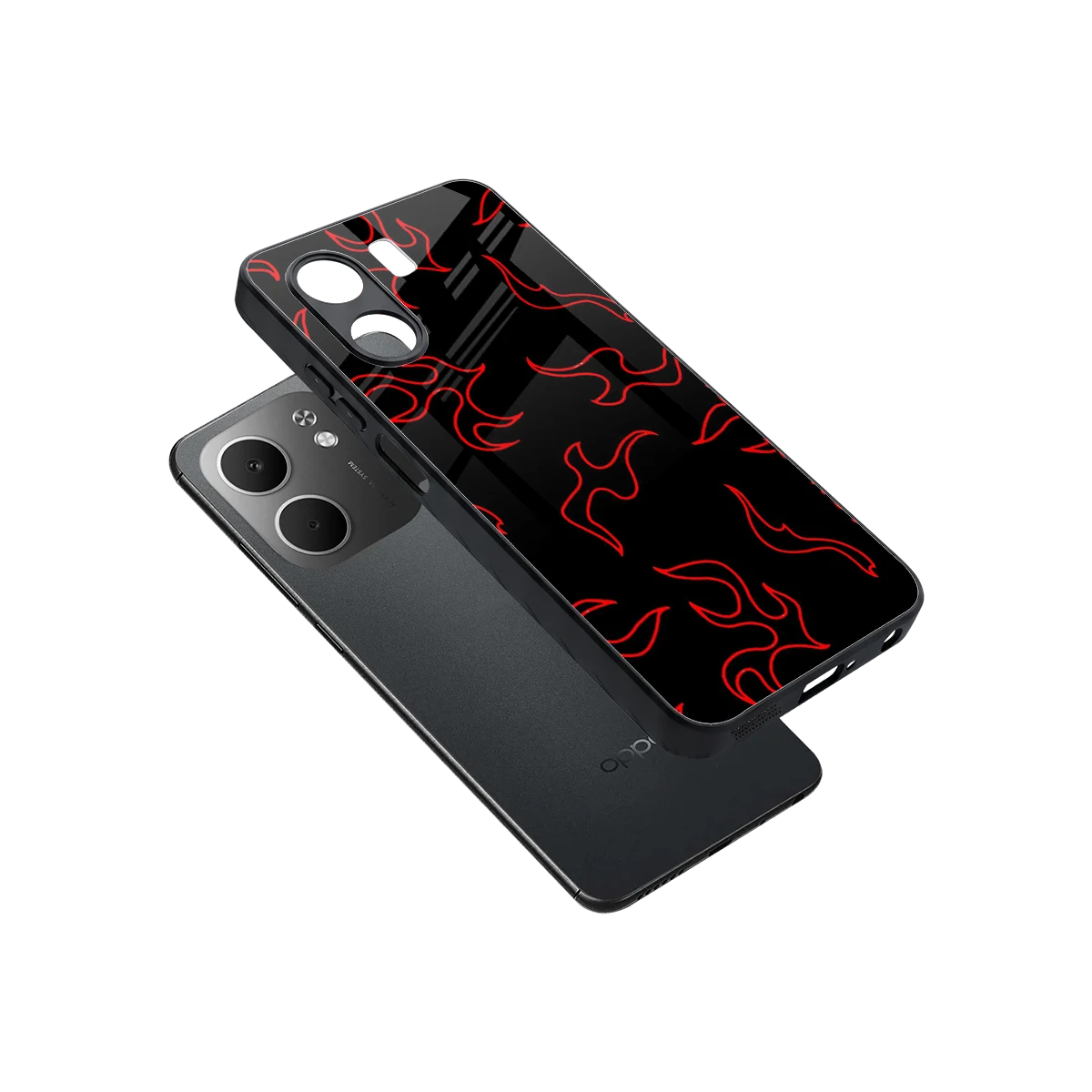 Lil Flames Red sleek oppo a5x 5g cover with tempered glass back and TPU edges
