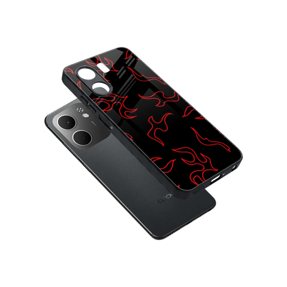 Lil Flames Red sleek oppo a5x 5g cover with tempered glass back and TPU edges