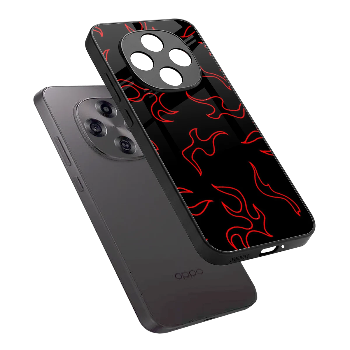 Lil Flames Red sleek oppo f31 pro 5g cover with tempered glass back and TPU edges