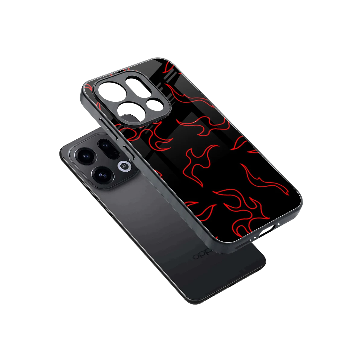 Lil Flames Red sleek oppo find x9 cover with tempered glass back and TPU edges
