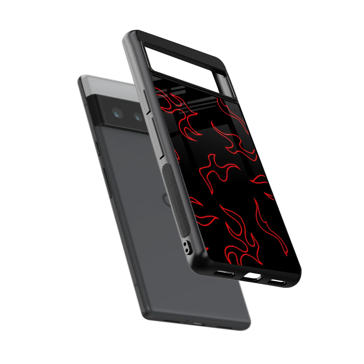 Lil Flames Red sleek google pixel 6 pro cover with tempered glass back and TPU edges