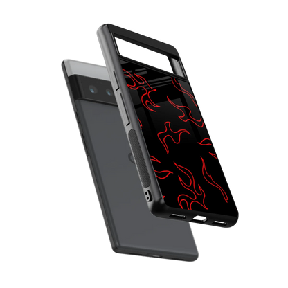 Lil Flames Red sleek google pixel 6 pro cover with tempered glass back and TPU edges