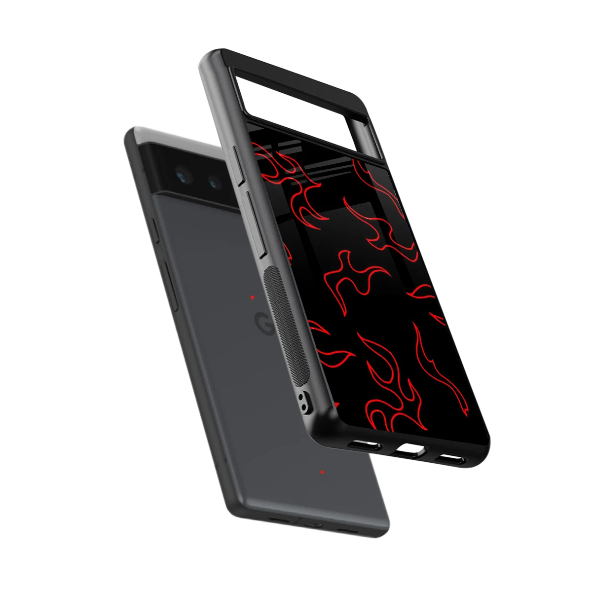 Lil Flames Red sleek google pixel 6a cover with tempered glass back and TPU edges