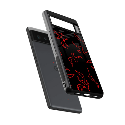 Lil Flames Red sleek google pixel 6a cover with tempered glass back and TPU edges
