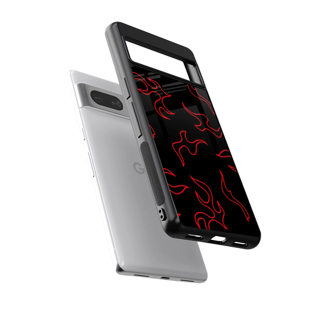 Lil Flames Red sleek google pixel 7 cover with tempered glass back and TPU edges