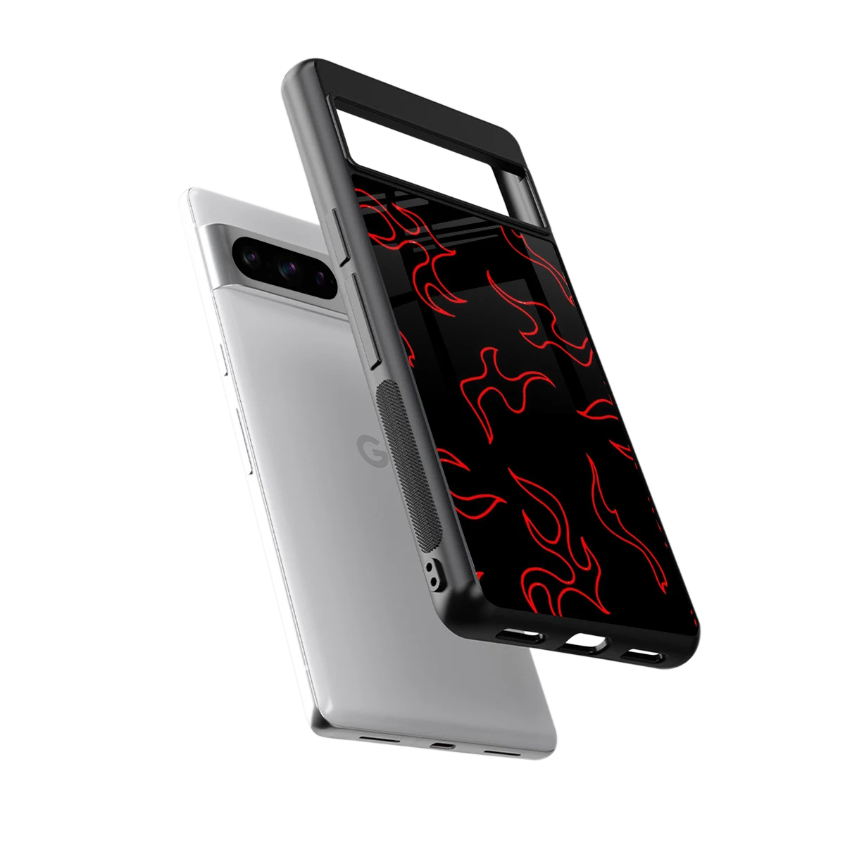 Lil Flames Red sleek google pixel 8 pro cover with tempered glass back and TPU edges