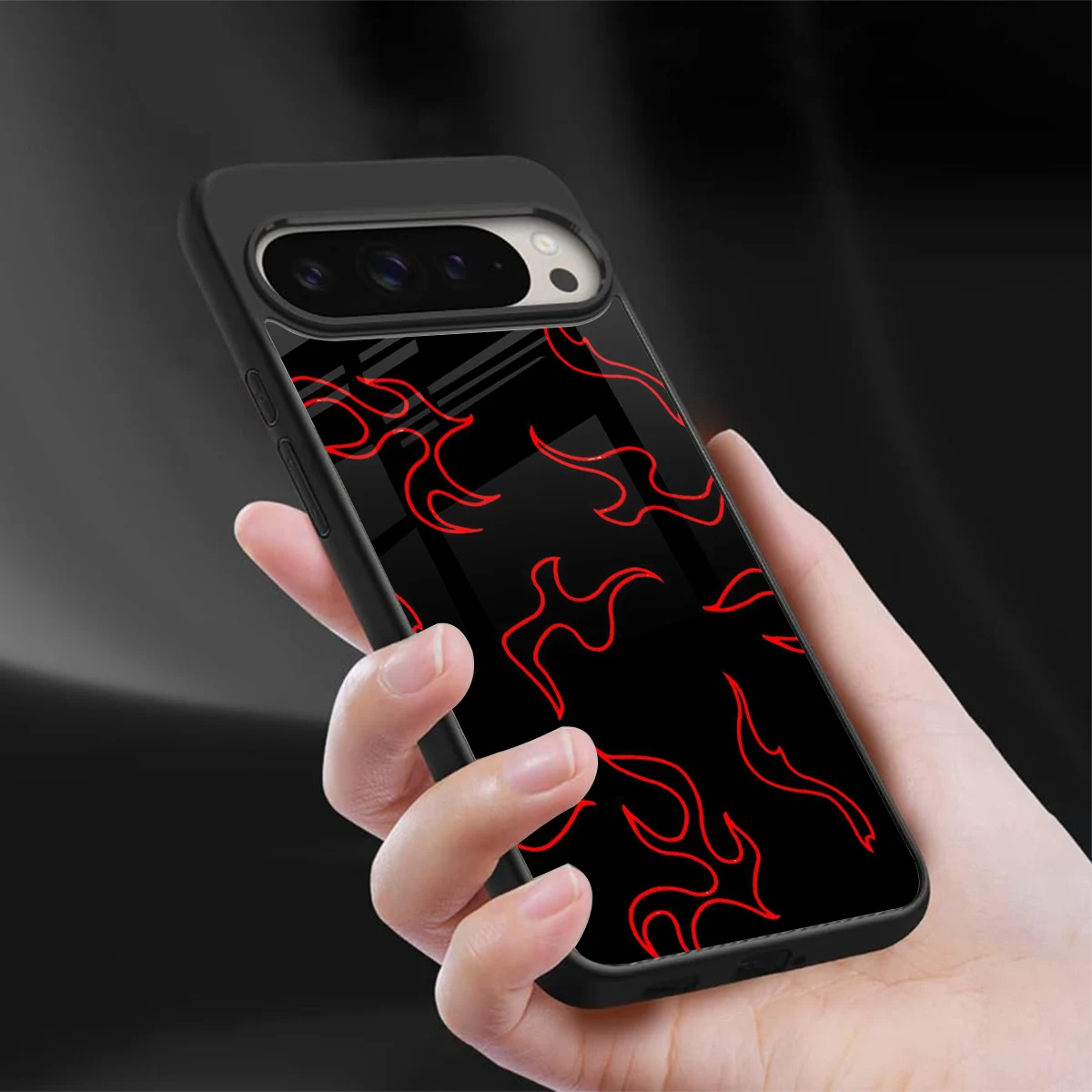 Lil Flames Red sleek google pixel 9 pro xl cover with tempered glass back and TPU edges