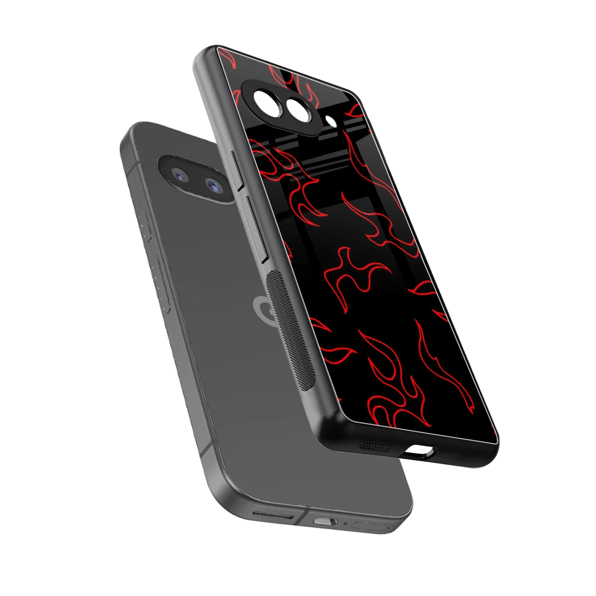 Lil Flames Red sleek google pixel 10a cover with tempered glass back and TPU edges