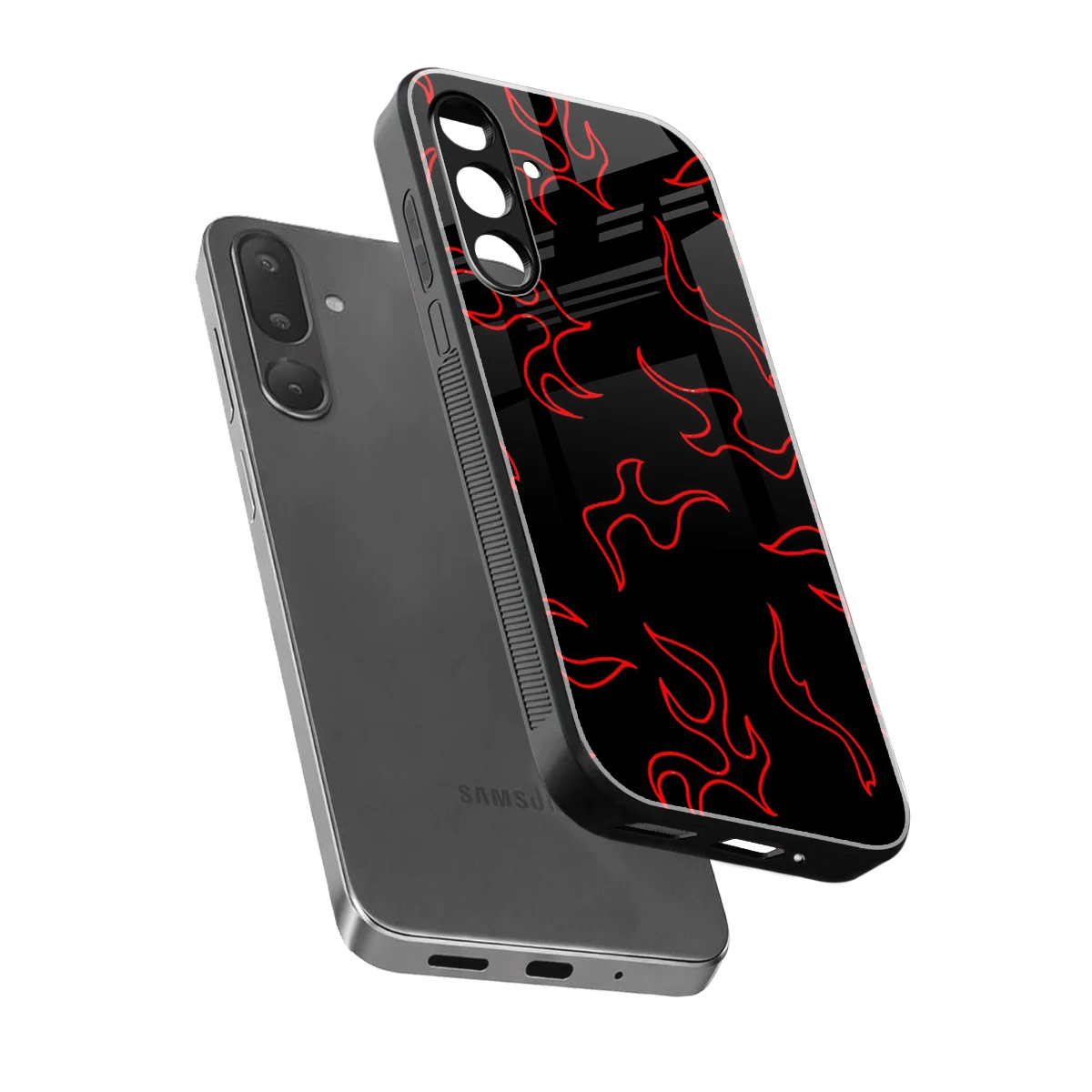 Lil Flames Red sleek samsung galaxy m56 5g cover with tempered glass back and TPU edges