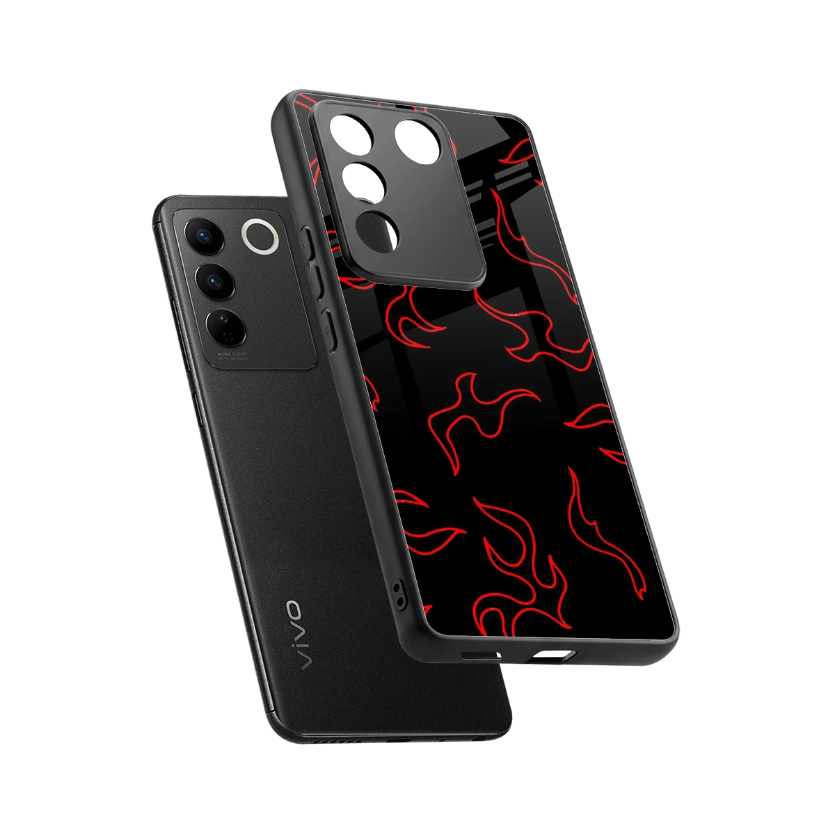 Lil Flames Red sleek vivo v27 5g cover with tempered glass back and TPU edges